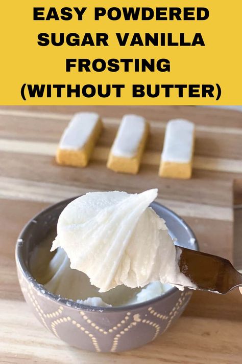 Homemade Frosting No Butter, No Milk Frosting Recipe, Easy Vanilla Frosting Simple, No Butter Buttercream Frosting, No Butter Icing Recipes, Cheap Frosting Recipes, Buttercream Without Butter, Frosting Recipes No Butter, Frosting Recipes Easy No Butter