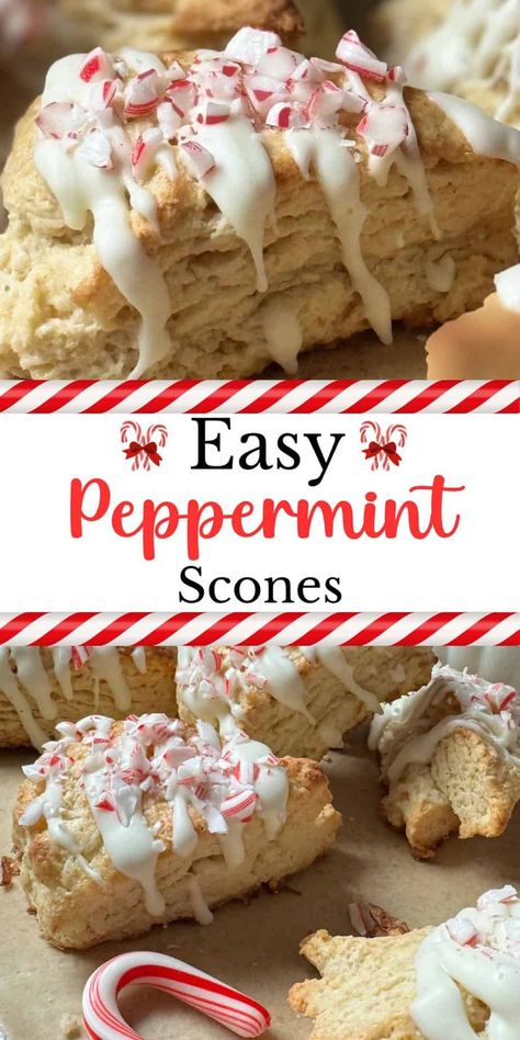 Easy Peppermint Scones Peppermint Scones Recipe, British Christmas Treats, Peppermint Bread Recipes, Christmas Scones Recipe Easy, Christmas Scones Holidays, Christmas Morning Scones, Peppermint Christmas Recipes, Peppermint Biscotti Recipe, Peppermint Breakfast