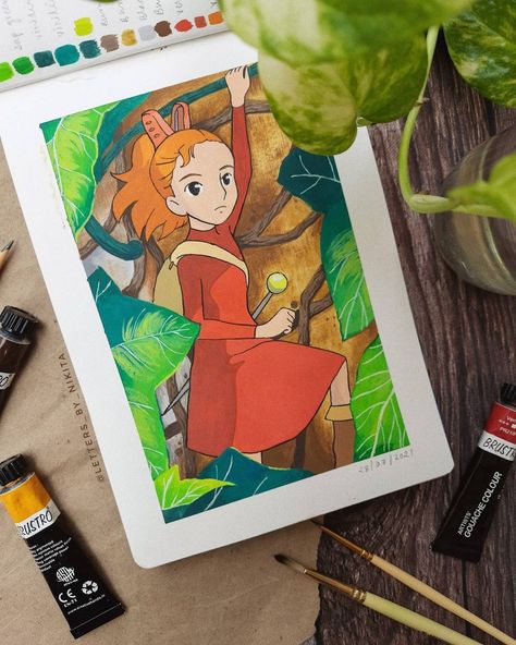 Arrietty Painting, Arrietty Drawing, Arrietty Art, Studio Ghibli Drawings, Ghibli Watercolor, Ghibli Painting, The Secret World Of Arrietty, Secret World Of Arrietty, Manga Watercolor