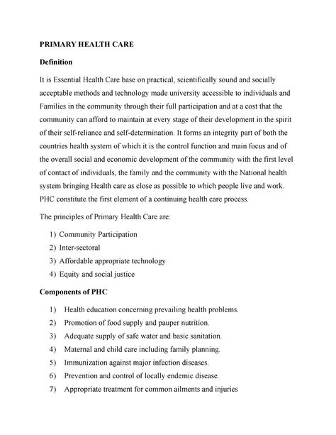 Primary Health CARE - Lecture notes 9 - PHC 401 - StuDocu Primary Health Care, Past Questions, Lecture Notes, Med Surg, Self Reliance, Self Determination, Lectures Notes, Health System, Economic Development