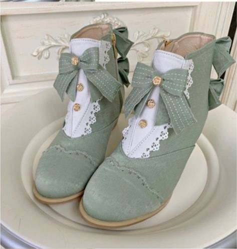 Shoes Photo Reference, Random Items Photography, Lolíta Shoes, Cute Green Shoes, Old Fashioned Shoes, Shoes Cottagecore, Light Green Shoes, Fantasy Shoes, Magical Girl Outfit