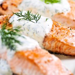 Salmon With Dill Sauce, Salmon With Creamy Dill Sauce, Frozen Salmon Recipe, Salmon With Dill, Dill Sauce For Salmon, Cucumber Sauce, Creamy Dill Sauce, Garlic Butter Salmon, Sour Cream Sauce