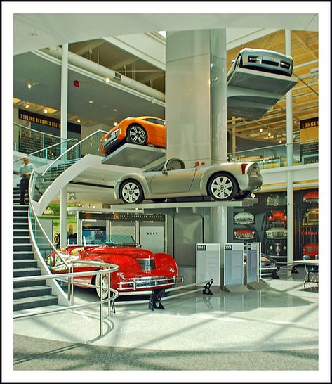 Car Museum Architecture, Car Museum Design, Car Exhibition Design, Car Display Design, Transportation Architecture, Car Dealership Design, Car Architecture, Car Showroom Architecture, Central Atrium