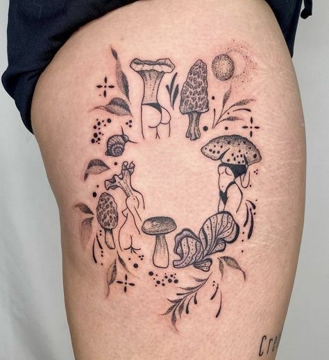 Hippie Thigh Tattoo, Amanita Mushroom Tattoo, Mushroom Ring Tattoo, Mushroom Woman Tattoo, Mushroom Person Tattoo, Mushroom Girl Tattoo, Mushroom Knee Tattoo, Mushroom Lady Tattoo, Mushroom Tattoo Ideas