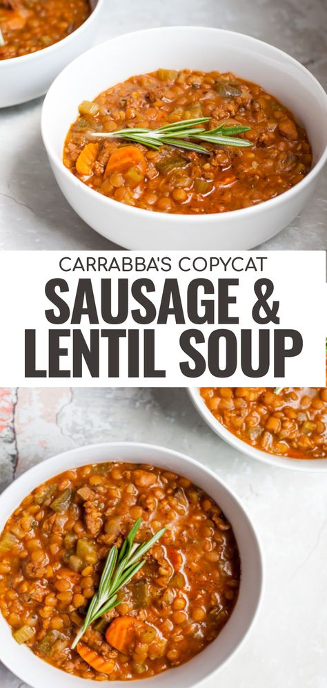 Copycat Carabas Lentil Soup, Lentil Soup With Kale And Sausage, Lentil Sausage Recipes, Spicy Sausage And Lentil Soup, Lentil Recipes With Sausage, Best Red Lentil Soup Recipe, Carabas Lentil Sausage Soup, Lentil Soup Recipe With Sausage, Lentil Italian Sausage Soup