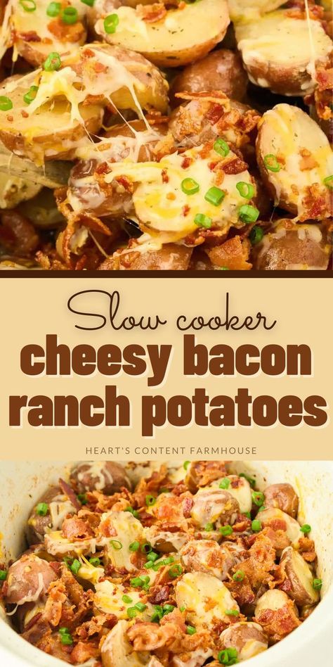 Slow Cooker Cheesy Bacon Ranch Potatoes Crock Pot, Ranch Red Potatoes, Cheesy Red Potatoes, Cheesy Bacon Ranch Potatoes, Crockpot Potatoes, Ranch Recipes, Casserole Crockpot, Crockpot Side Dishes, Bacon Ranch Potatoes