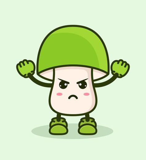 Mushroom Character, Angry Expression, Surprise Face, Green Mushroom, Cartoon Mushroom, Happy Emotions, Vector Food, Cute Alien, Boy Character