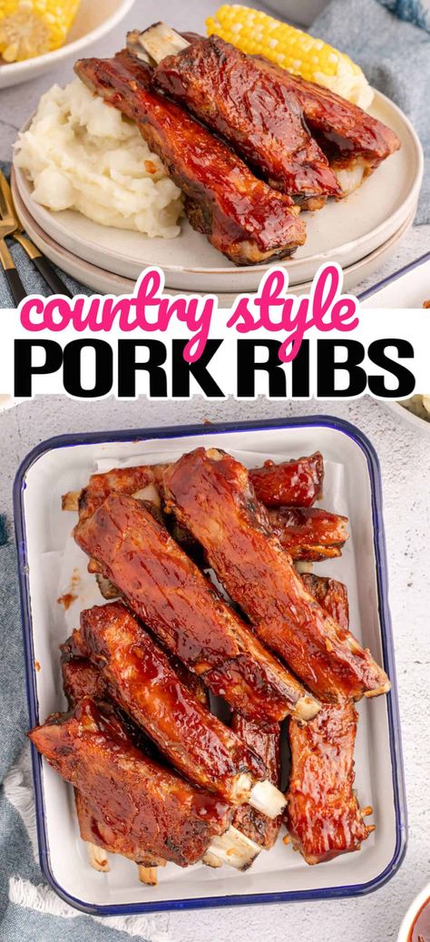 Instant Pot Country Style Ribs Bone In, Bone In Country Style Pork Ribs Oven, Pork Ribs Recipes, Baked Country Style Ribs, Country Ribs Recipe, Country Pork Ribs, Pork Shoulder Steak, Pork Loin Ribs, Country Ribs