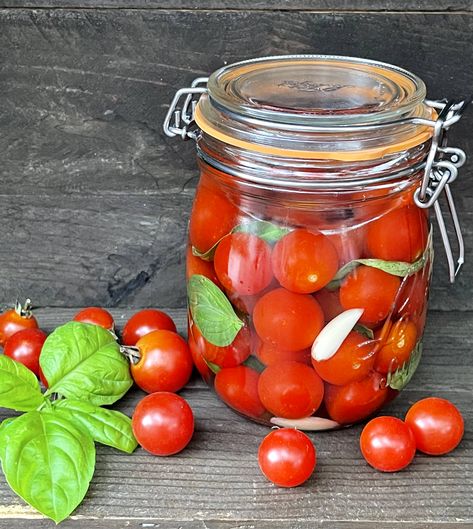 The Easiest Ferment in the World: Cherry Tomatoes Fermented Tomatoes, Cherry Tomatoes Recipe, Tomato Color, Tomatoes Recipe, Tomato Season, Fermented Vegetables, Fresh Cherries, Summer Vegetable, Basil Leaves