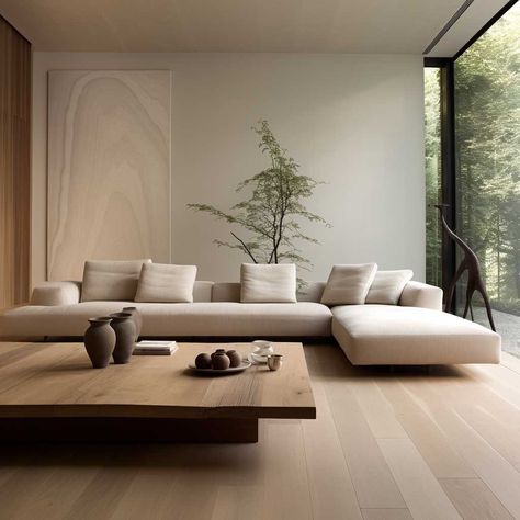 Low Couches Living Rooms, Salon Japandi, Natural Modern Interior, Japanese Style Living Room, Sofa Table Design, Modern Style Living Room, Japandi Living, Modern Minimalist Living Room, Cafe House