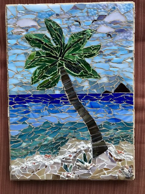 Ocean Mosaic Art, Beach Mosaic Patterns, Mosaic Beach Scenes, Mosaic Designs Pattern, Tree Mosaic, Mosaic Stained, Mosaic Ideas, Mosaic Table, Vintage Windows