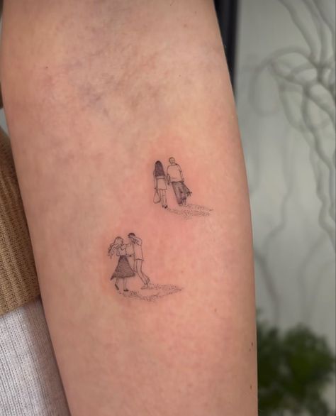 Tiny People Walking Tattoo, Tiny Person Tattoo, People Walking Tattoo, Brittany Broski Tattoo, Little Women Tattoo Ideas, Small People Tattoo, Tiny People Tattoo, Little People Tattoo, Find Line Tattoo