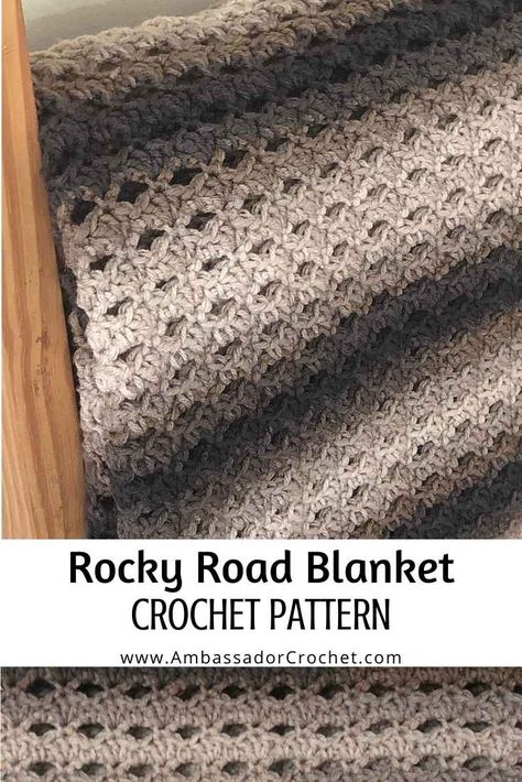 Rocky Road Blanket Crochet Pattern - Ambassador Crochet Tweed Yarn Crochet Patterns, Light Weight Crochet Blanket Patterns Free, Crochet Throw Patterns Free, Tweed Yarn Crochet, Crochet Lap Blanket Patterns Free, Fast Crochet Blanket, Country Blankets, Fast Crochet, Crochet Throw Pattern