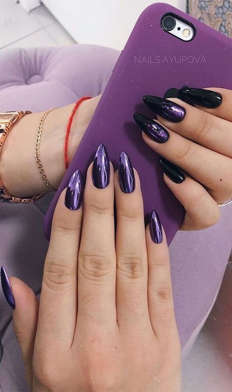 (ad) Easy nail designs black for Beginners: The Ultimate guide #4!** Check out this great ideas. Chrome Black Nails, Nails Board, Purple Chrome, Nail Art Designs For Beginners, Nail 2023, Violet Nails, Easy Nail Art Designs, Purple Acrylic Nails, Chrome Nails Designs