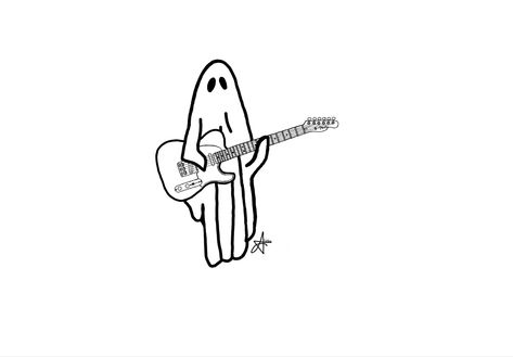 Guitar drawing Ghost Guitar Tattoo, Ghost With Guitar Tattoo, Telecaster Tattoo, Ghost With Guitar, Ghost Playing Guitar, Piano Tattoo, Guitar Drawing, Ghost Drawing, Ghost Tattoo