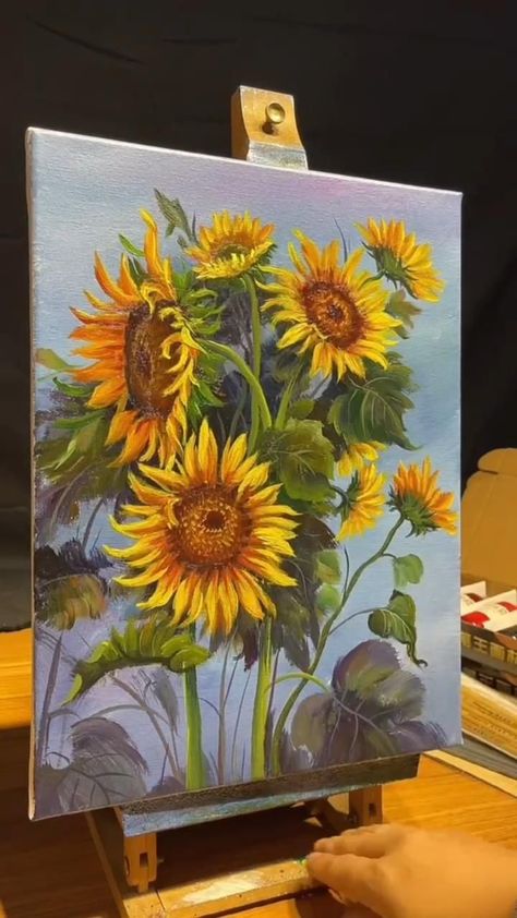 How To Paint Sunflowers Acrylic, Painting Ideas Sunflowers, Canvas Drawings For Beginners, Easy Canvas Drawings, Acrylic Sunflower Painting, Abstract Sunflower Painting, Paintings Of Sunflowers, Drawing Ideas On Canvas, Sunflower Painting Acrylic