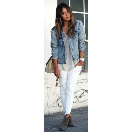 PINSPIRATION: 21 manieren om een witte jeans te dragen Witte Jeans Outfit, Looks Total Jeans, Stylish Spring Outfit, White Pants Outfit, Spring Jeans, Casual Denim Jacket, White Jeans Outfit, Denim Jacket Outfit, Outfit Jeans