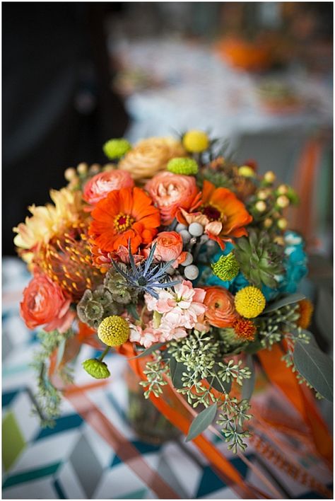 teal and orange wedding flowers Wedding Teal And Orange, Wedding Flowers October, Fall Wedding Ideas October, Teal And Orange Wedding, Fall Color Wedding, Teal Orange Weddings, Fall Wedding Colors October, Turquoise Wedding Flowers, October Wedding Colors