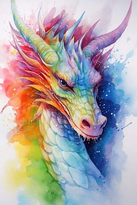 Dragon Drawing Color, Dragon Watercolor, Painting Rainbow, Rainbow Dragon, Animal Tattoo Ideas, Dragon Artwork Fantasy, Dragon Sketch, Dragon Pictures, Dragon Artwork