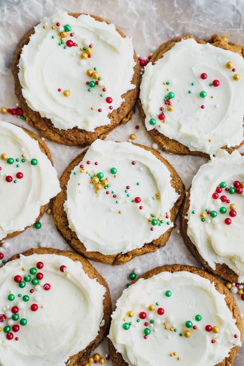 Frosted Gingerbread Cookies With Cream Cheese - Cake Babe Gingerbread Cookies Cream Cheese Icing, Frosted Gingerbread Cookies, Gingerbread Cookie Frosting, Gingerbread Cookies With Cream Cheese, Cookie With Cream Cheese Frosting, Gingerbread Cream Cheese, Gingerbread Cookies Soft, Lazy Vegetarian, Icing For Gingerbread Cookies