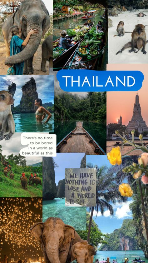 Travel Manifestation Wallpaper, Thailand Mood Board, Thailand Wallpaper Aesthetic, Thailand Aesthetic Wallpaper, Thailand Collage, Thailand Pictures, Thailand Wallpaper, Thailand Outfit, Thailand Vacation