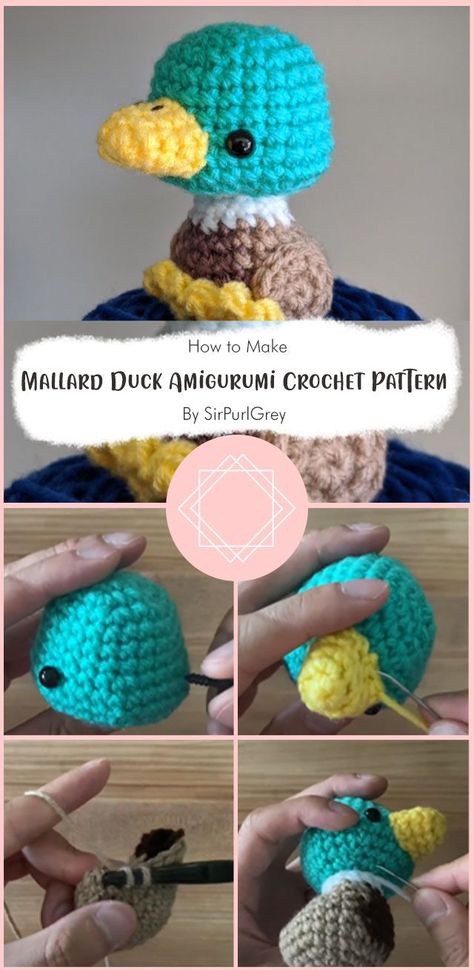 Crochet Mallard Duck Pattern Free, Mallard Crochet, Duck Crochet Pattern Free, Crochet Duck Pattern Free, Amigurumi Duck Free Pattern, Beginning Crochet Projects, Mallard Duck Crochet, Crochet Mallard Duck, Crochet Duck Pattern