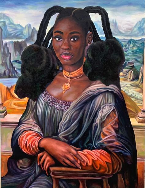 "The Beauty of Africa in Mona" Oil on Canvas 120cm x 90cm 2024  Artist: Oludare Samson @oludaresamson_art #oludaresamson Black Reinassance Art, Renisance Women Painting Black, Famous African American Artists, Afro Furutism Art, Beauty Of Africa, Black Joy, Blk Art, Oil Painting African Woman, Black Woman Artwork