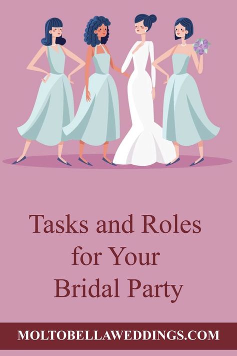 The ring is on your finger, and the wedding planning is ramping up! You’ve selected your bridal party, and now it’s time to delegate. But what are the duties of your bridesmaids and maid/matron of honor? To help remove the stress off of you as the bride, here is a breakdown of some tasks and roles your bridesmaids and maid/matron of honor should fill during the wedding planning process and on your wedding day to create an enjoyable day. #moltobellaweddings Bridesmaid List Of Duties, Bridesmaids Duties Wedding Day, Tasks For Bridesmaids, Wedding Day Tasks To Delegate, Bridesmaid Duties Day Of Wedding, Bridal Party Duties, Louisiana Wedding Venues, Bridal Entourage, Wedding Checklists