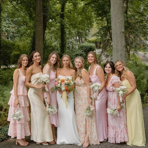 All Posts • Instagram Floral Color Palette, Garden Wedding Bridesmaids, Bridesmaid Photoshoot, Floral Bridesmaid Dresses, Bridesmaid Colors, Mismatched Bridesmaid Dresses, Spring Wedding Colors, Yellow Bridesmaids, Dream Wedding Ideas Dresses