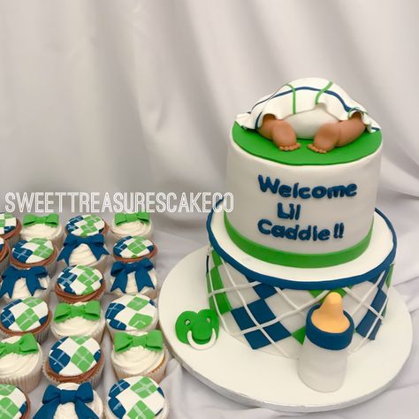 Golf Baby Shower Cake, Golf Gender Reveal Food, Golf Smash Cake Baby Boy, Baby Boy Golf Shower Ideas, Golf Themed Gender Reveal, Golf Baby Showers, Boys Golf, Golf Baby, Golf Cake