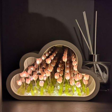 Tulip Mirror, Tulip Night Light, Creative Photo Frames, Cloud Mirror, Tulip Lamp, Diy Clouds, Lampe Diy, Mirror Photo Frames, Light Girls