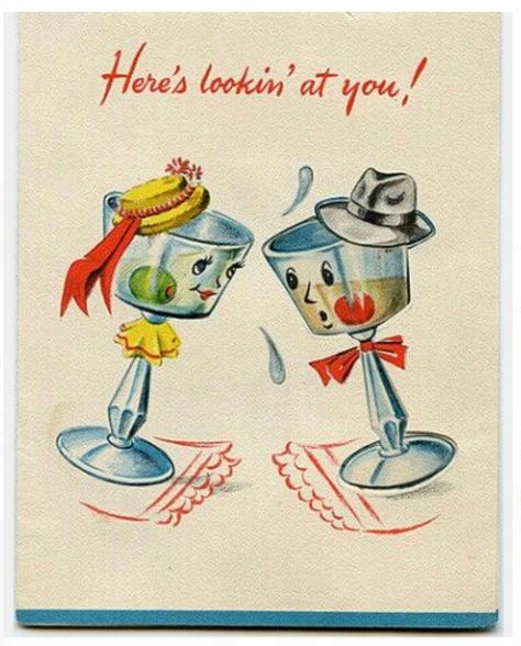 Vintage Cocktails, Vintage Birthday Cards, Cocktail Art, Vintage Valentine Cards, Vintage Birthday, Retro Illustration, Vintage Greeting Cards, Vintage Christmas Cards, Poster Vintage