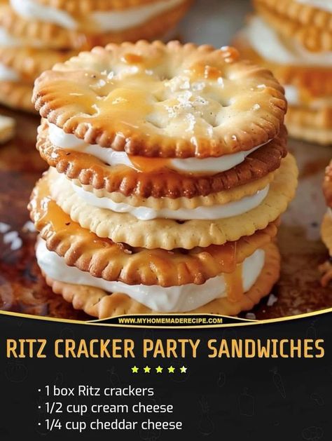 Ina Garten Recipes 🍰🍟🍕🍿 | Ritz Cracker Party Sandwiches | Facebook Ritz Cracker Party Sandwiches, Fried Chicken Gravy, Party Sandwiches Recipes, Cracker Sandwiches, Cheese Cracker Recipe, Toast Aperitif, Crackers Appetizers, Formula Recipes, Ritz Cracker