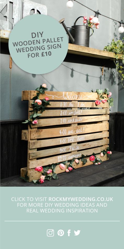 Pallet Wedding Sign {Make Your Own for Under £10} Pallet Wedding Sign, Wooden Pallet Wedding, Pallet Wedding Signs, Order Of The Day Wedding, Pallet Wedding, Country Diy, Order Of The Day, Deco Boheme, Diy Pallet Projects