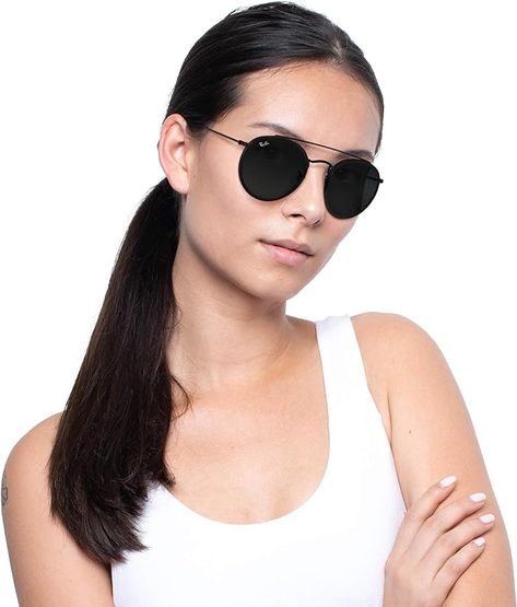 Ray-Ban Rb3647n Double Bridge Round Sunglasses Ray Ban Women, Classic Aviator Sunglasses, Round Metal Sunglasses, Round Sunglasses Women, Ray Ban Wayfarer, Ray Ban Aviator, Classic Sunglasses, Ray Ban Aviators, Stylish Sunglasses