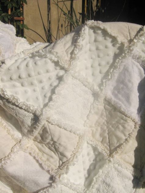 Shabby Chic Wedding Rag Quilt Reserved for Joanne by JJandCompany: Different Shades Of White, Lace Quilt, Cream Quilt, Quilt Wedding, Shabby Chic Diy Crafts, Shabby Chic Quilts, Rag Quilt Patterns, Baby Rag Quilts, Shabby Chic Fabric