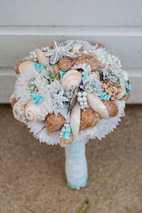 Blue Lace Wedding Dress, Wedding Seaside, Beach Bouquet, Bournemouth Beach, Beach Wedding Decorations Reception, Weddings Beach, Pretty Bouquet, Seashell Wedding, Dream Beach Wedding