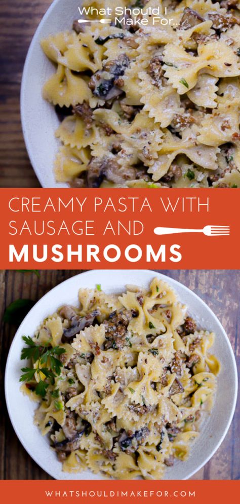 Satisfy your pasta cravings with creamy pasta with sausage and mushrooms. You'll love this recipe for a saucy, easy, one-dish weeknight meal! Pasta Stuffed Mushrooms, Sausage Mushroom Pasta Recipes, Italian Sausage Mushroom Recipes, Mushroom And Sausage Recipe, Sausage And Mushroom Recipes, Creamy Pasta With Sausage, Sausage And Mushrooms, Mushroom Pasta Bake, Easy Healthy Pasta Recipes