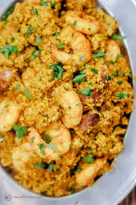 Best Couscous Recipe, Cooking Couscous, Shrimp Couscous, Shrimp And Chorizo, Spicy Couscous, Recipe With Shrimp, Couscous Recipe, Mediterranean Spices, The Mediterranean Dish