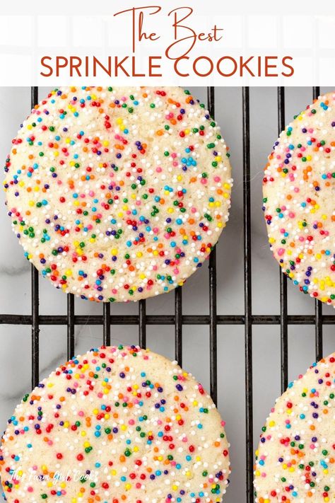 Sprinkles On Cookies Before Baking, Holiday Sprinkle Cookies, Sugar Cookie Recipe Sprinkles, Shortbread Sprinkle Cookies, Vanilla Sprinkle Cookies, Sprinkle Cookie Recipes, Chewy Sprinkle Cookies, Sprinkle Cookies Recipe Easy, Sprinkled Sugar Cookies