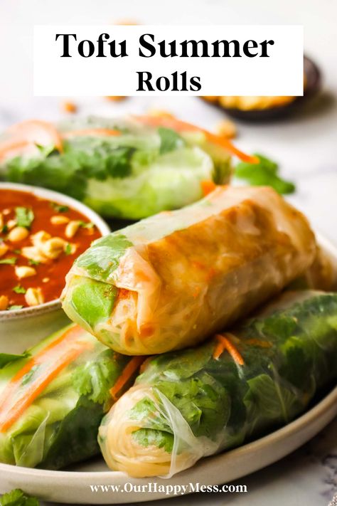 Vegan Summer Rolls With Peanut Sauce, Summer Rolls With Tofu, Tofu Veggie Wrap, Summer Rolls Tofu, Tofu Salad Rolls, Tofu Spring Rolls With Peanut Sauce, Rice Wraps With Peanut Sauce, Tofu Rice Paper Rolls, Tofu Appetizers