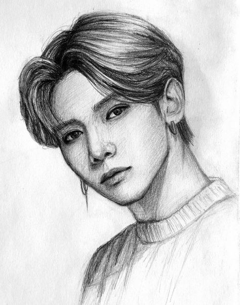 Ateez Sketch Pencil, Ateez Drawings Pencil, Yeosang Drawing, Ateez Sketch, Ateez Drawings, Ballpoint Pen Art, Ateez Yeosang, Yeosang Ateez, Kpop Art