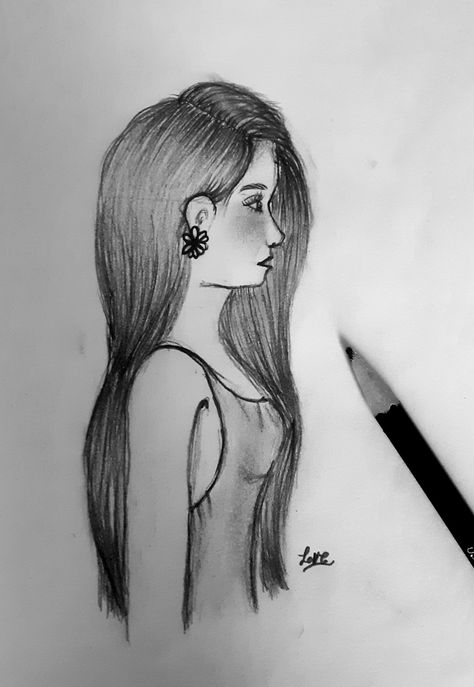 Drawing / girl side view / Girl Side View, Ponytail Drawing, Side View Drawing, Mirror Drawings, Girly Drawings, Girl Standing, Girl Talk, Side Profile, How To Draw Hair