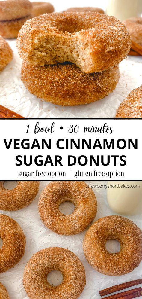 Vegan Donuts Baked, Beignets Cuits, Healthy Vegan Dessert, Vegan Doughnuts, Patisserie Vegan, Cheesecake Vegan, Cinnamon Donuts, Vegan Baking Recipes, Cinnamon Sugar Donuts