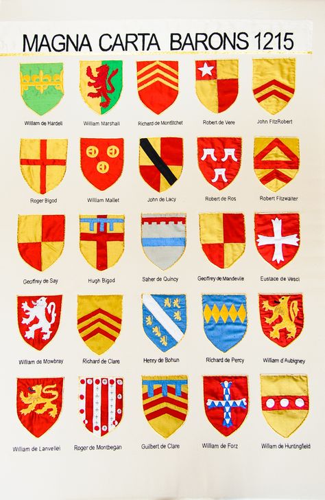 Barrons of the Magna Carta Heraldry Design, Medieval Shields, Magna Carta, Wars Of The Roses, Medieval World, English History, Medieval Knight, Medieval History, British History