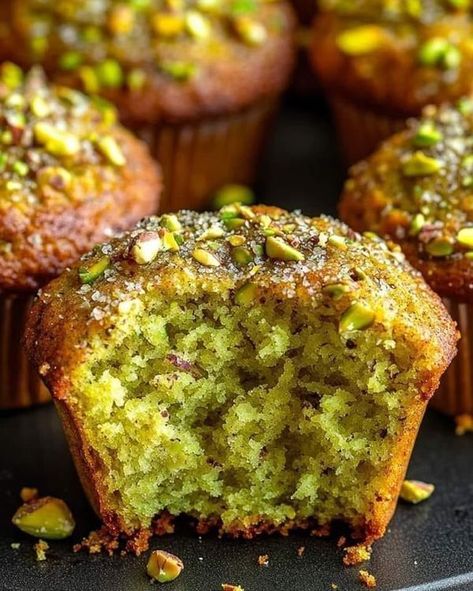 Paula Deen | Pistachio Crunch Muffins 💚🧁 | Facebook Pistachio Muffins Recipe, Pistachio Muffins, Sweet Muffins, Pistachio Recipes, Jumbo Muffins, Muffin Tops, Muffin Streusel, Pistachio Pudding, Thrift Inspo