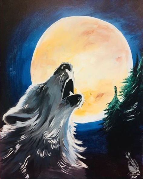 How To Paint A Wolf, Wolf Painting Ideas, Easy Wolf Painting, Wolf Painting Acrylic Easy, Wolf Canvas Painting, Wolf Paintings, Painting With A Twist, Baba Jaga, Wolf Painting