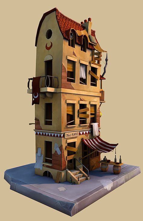 WIP for this house I'm working on.    It is based on this concept by the talented Charl Low Poly Building, Bg Design, Low Poly Art, Level Design, Low Poly Models, 3d Studio, 3d Modelle, Low Poly 3d, Game Concept Art