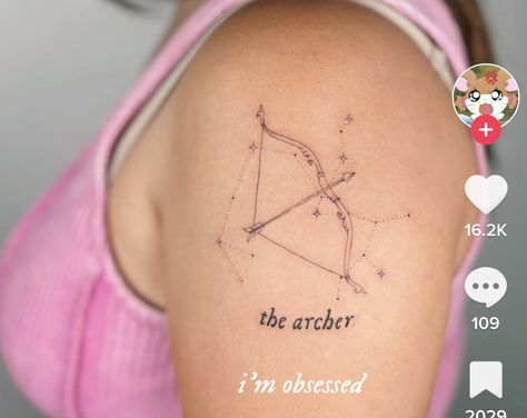 The Archer Sagittarius Tattoo, Feminine Bow And Arrow Tattoo, Archers Voice Tattoo, Archery Tattoo Women, The Archer Tattoo Taylor Swift, Mila Tattoo, The Archer Tattoo, Arcane Tattoo, Tiny Disney Tattoo