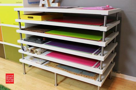 Make your own flat file storage using LINNMON table tops from IKEA. | Community Post: 45 Organization Hacks To Transform Your Craft Room Ikea Storage Cubes, Ikea Table Tops, Linnmon Table Top, Ikea Linnmon, Flat File Cabinet, Art Studio Storage, Storage Ikea, Flat File, Table Ikea